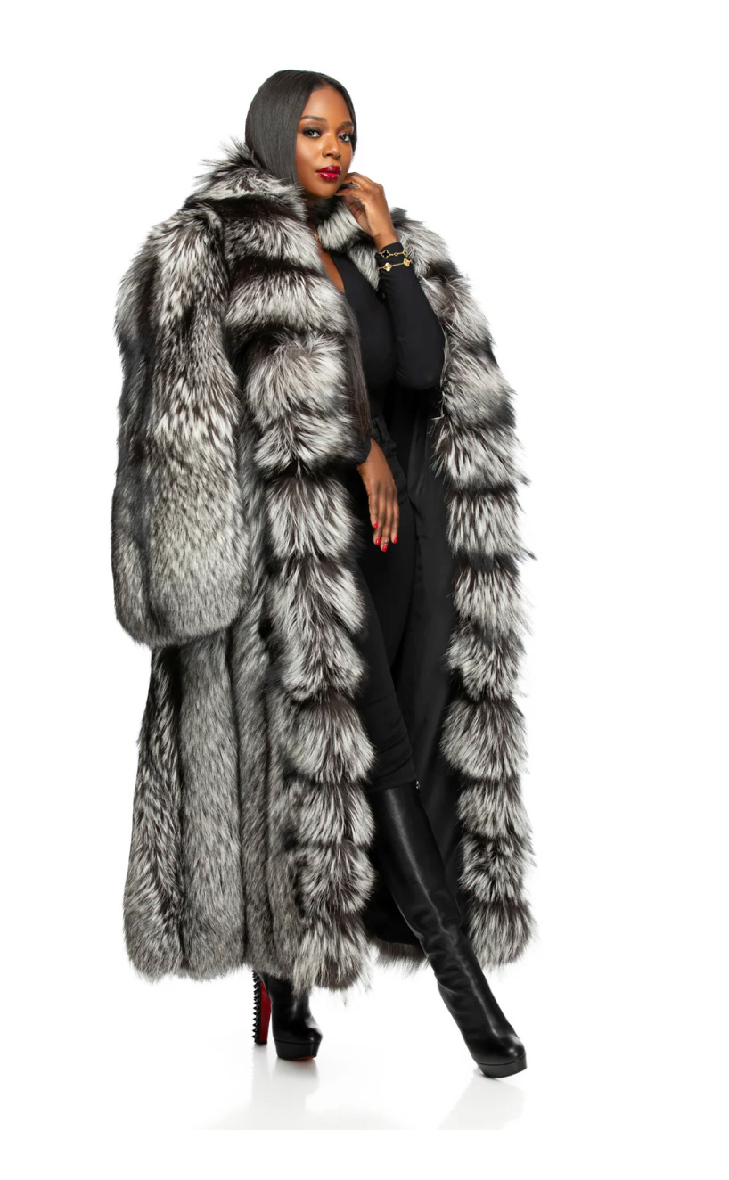 Best fits size L (Fancy Full length silver fox coat