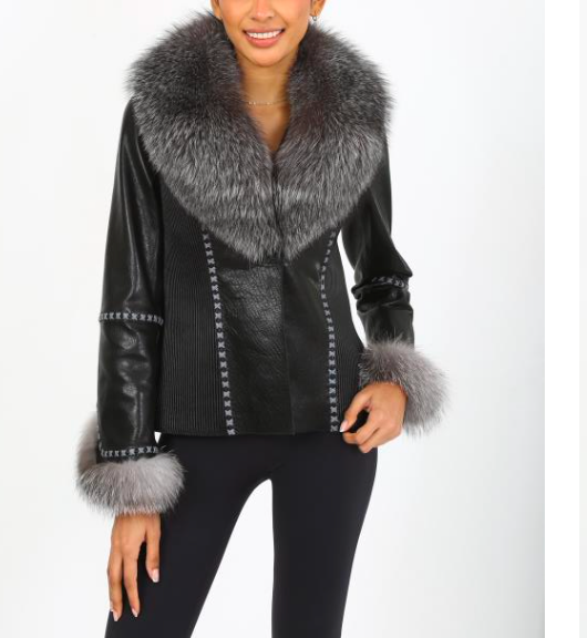 Sizes M, L, XL, and XXL Black Leather jacket w/ Grey Fox