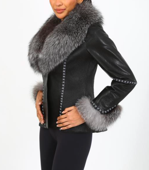 Sizes M, L, XL, and XXL Black Leather jacket w/ Grey Fox