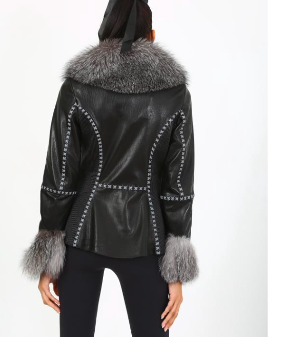 Sizes M, L, XL, and XXL Black Leather jacket w/ Grey Fox