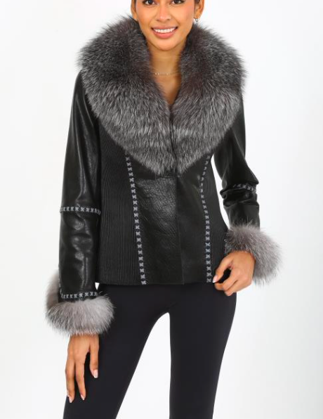 Sizes M, L, and XL Black leather with Grey Fox Fur (Copy)