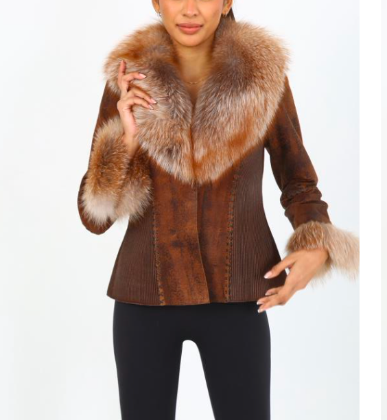 Sizes M, L, and XL Brown leather with Crystal Fox Fur
