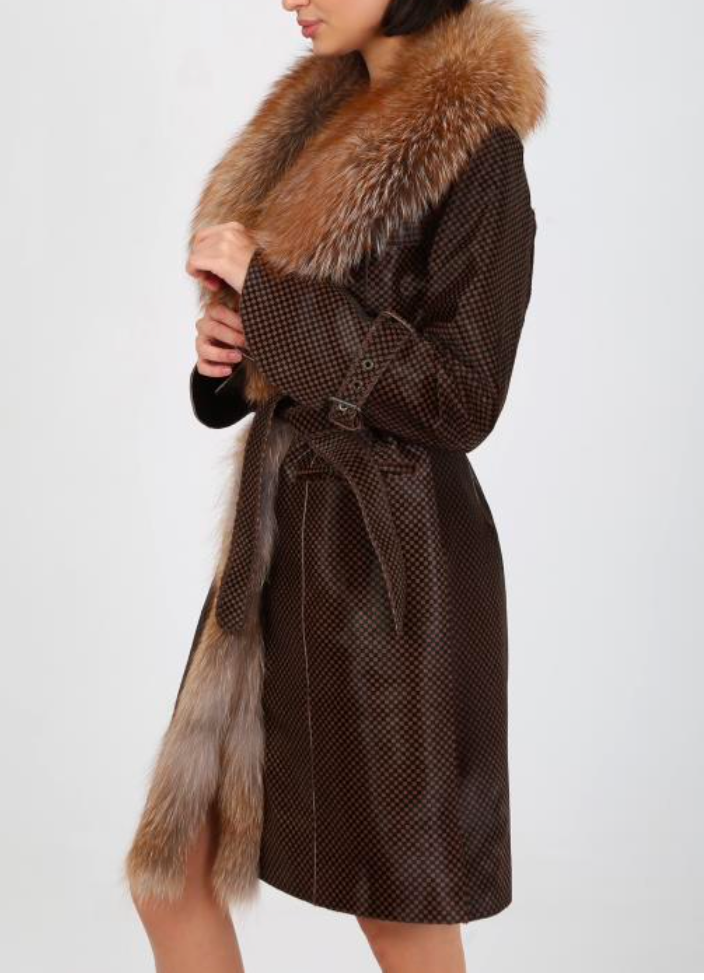 Sizes M,L,XL, XXL Cavallino (Calf hair) trench  trimmed with fox fur