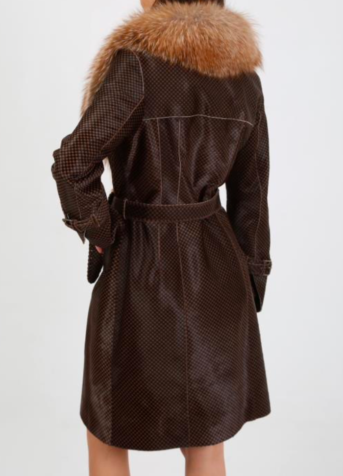 Sizes M,L,XL, XXL Cavallino (Calf hair) trench  trimmed with fox fur