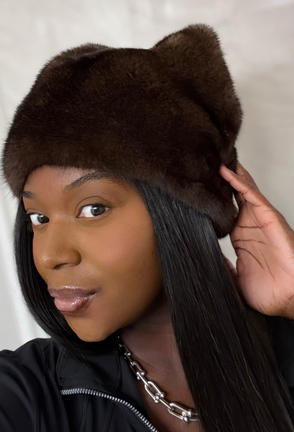 One size fits most Mink Mahogany Beanie