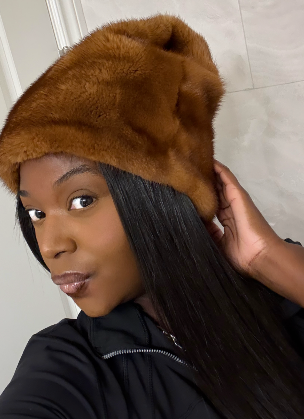 One size fits most Mink Whiskey Beanie