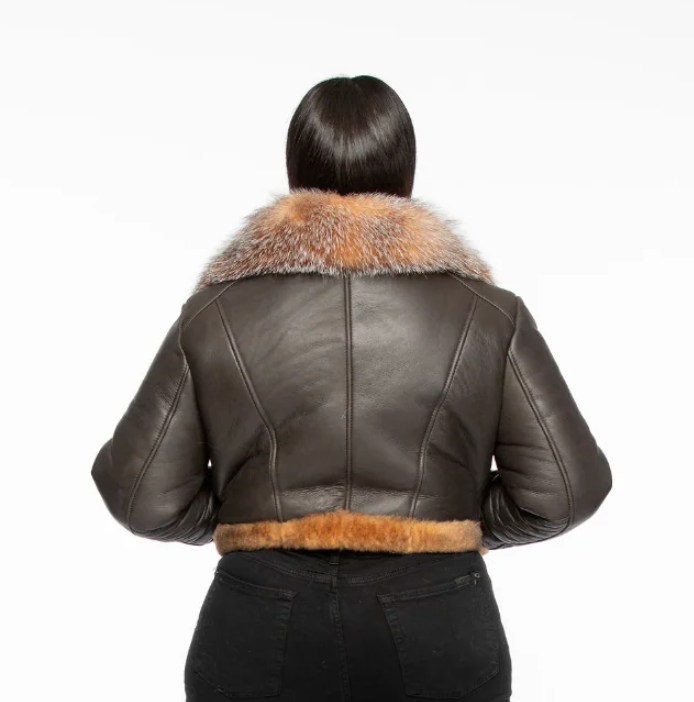 Size L: Brown shearling with Crystal fox collart