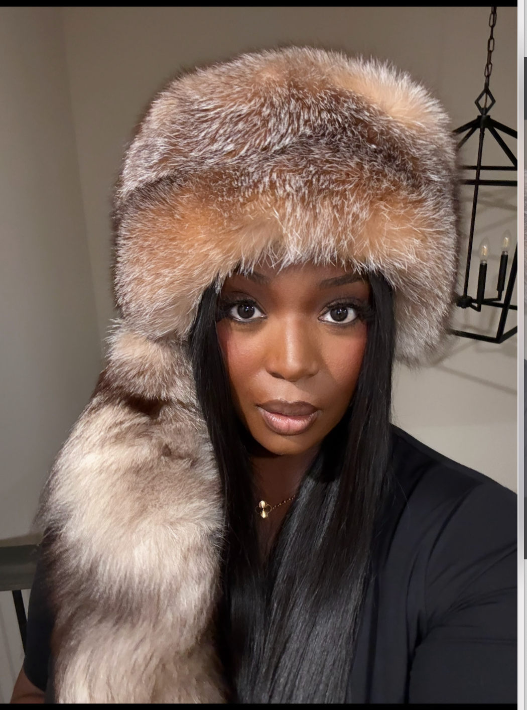 Crystal Fox Fur Hat with Tail