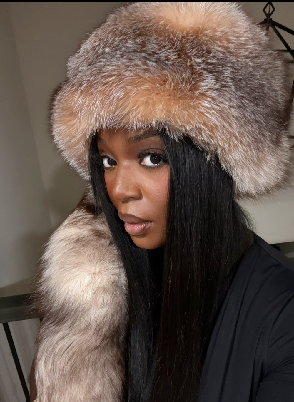 Crystal Fox Fur Hat with Tail
