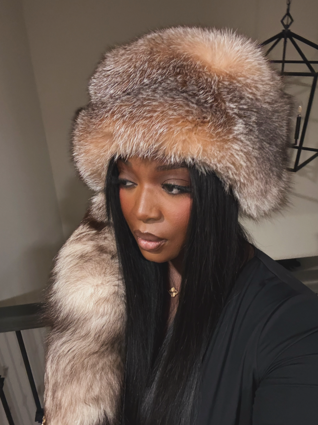 Crystal Fox Fur Hat with Tail