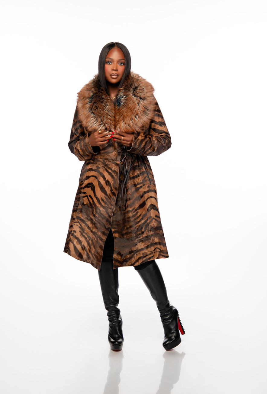 Zoey Zebra Print Pony Hair Trench