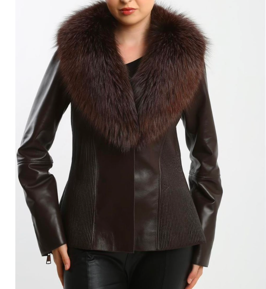 Best fits size L Leather jacket with fox collar