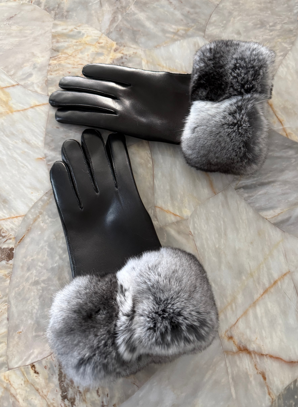 Chinchilla and Leather Gloves