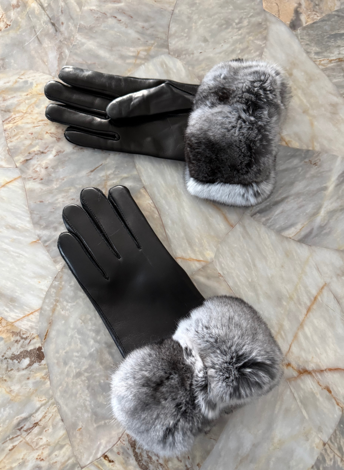 Chinchilla and Leather Gloves