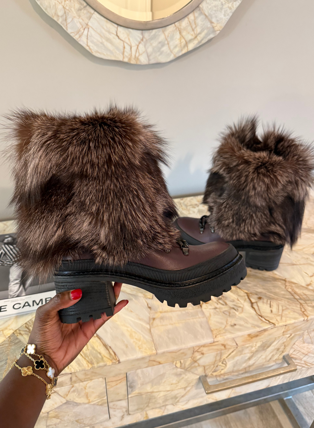 (Brown) Dina Fox Fur Boots