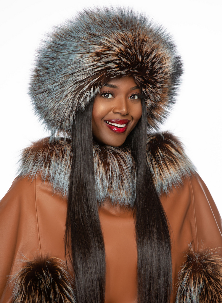 Givoldi croc print hat with fox fur & feathers. DAVY CROCKET Hat, Red Fox Fur Trapper Hat With Head and Tail  main image 4
