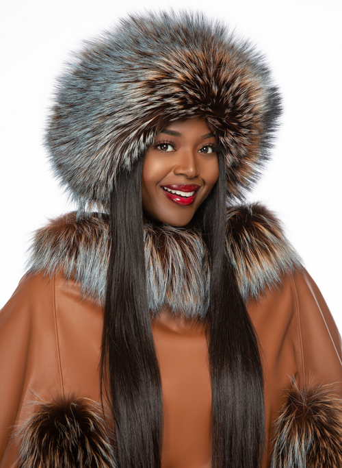 Blue Jean Colored Hooded Mink Fur Coat