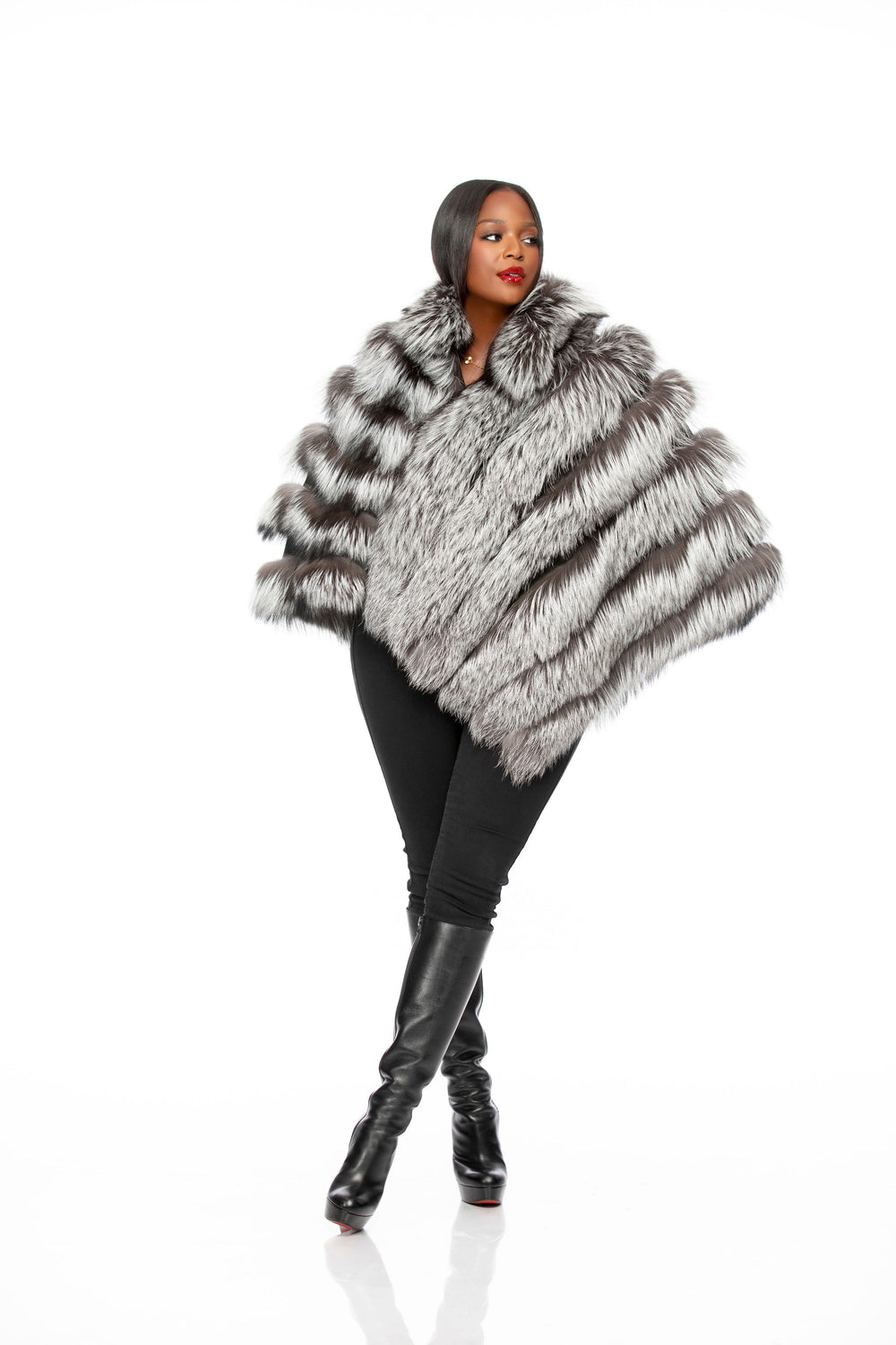 Marissa Silver Fox Poncho