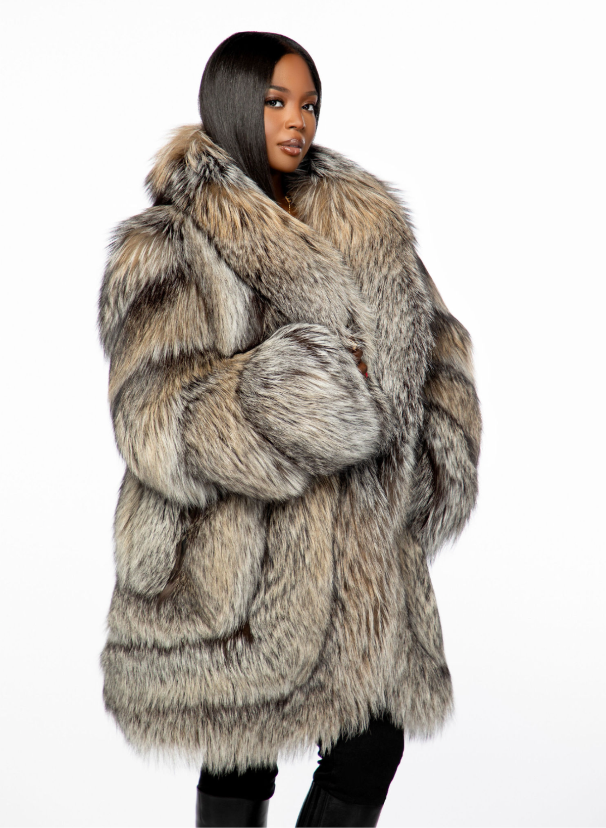 Silvia Gold Tint Silver Fox Coat
