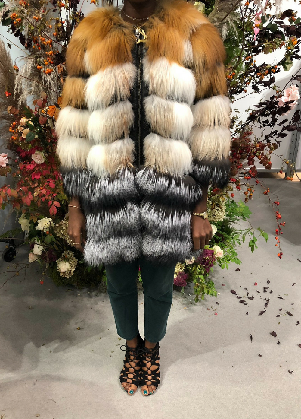 Avi Fox Fur Coat with Detachable Sleeves