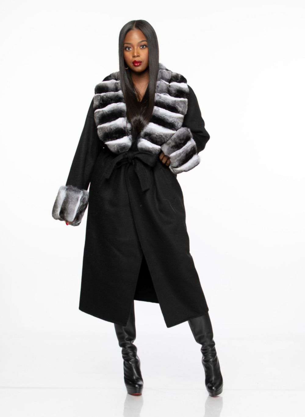 Crystal Cashmere and Chinchilla Wrap Coat