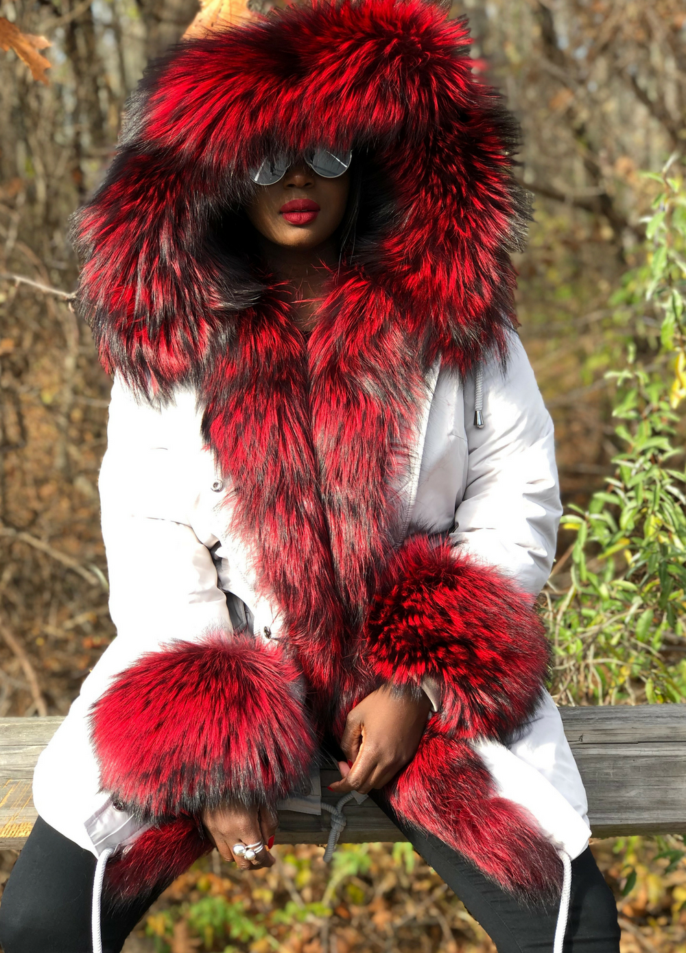 Parka with sales coloured fur hood