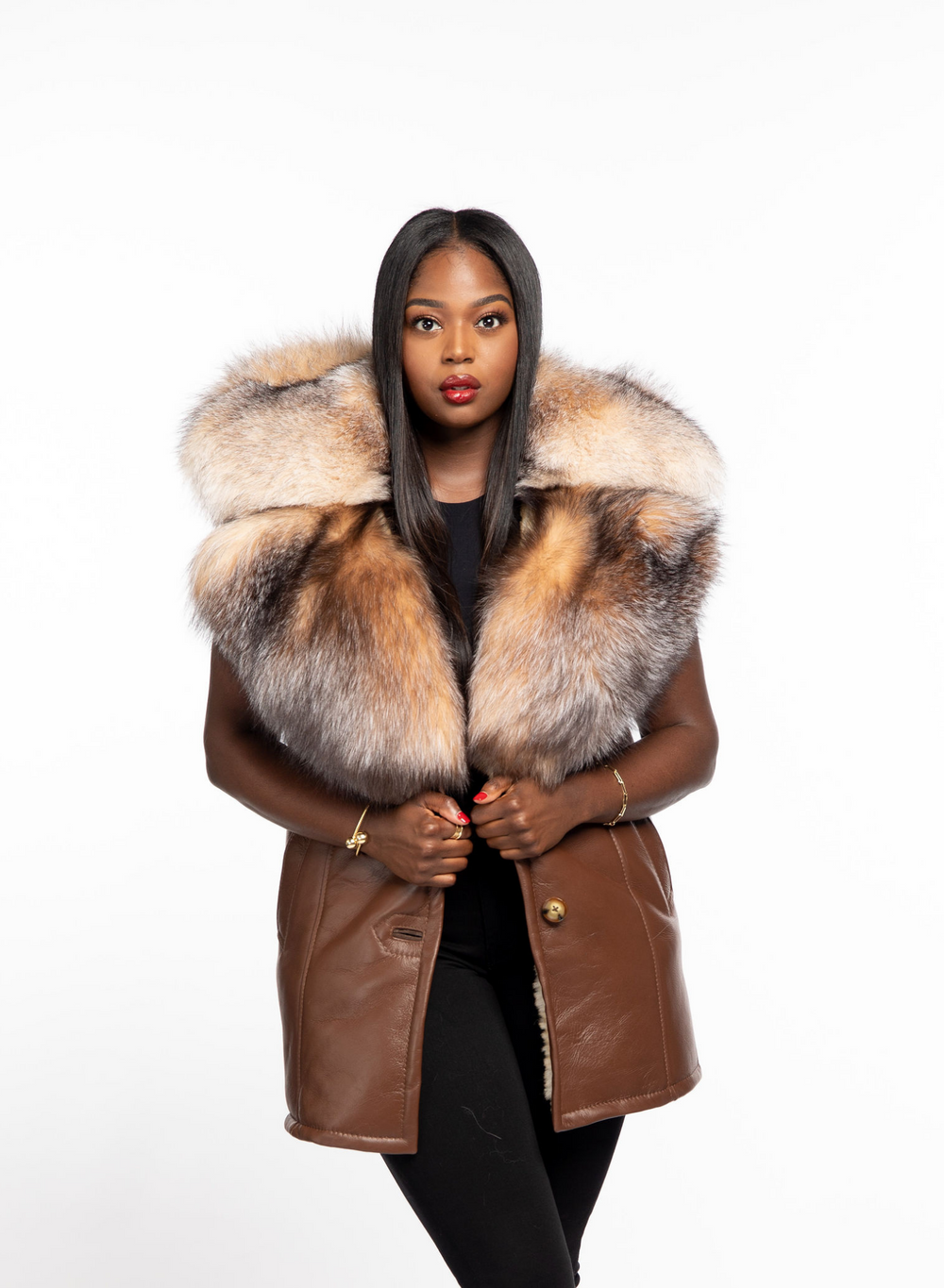 Shearling vest with sales hood