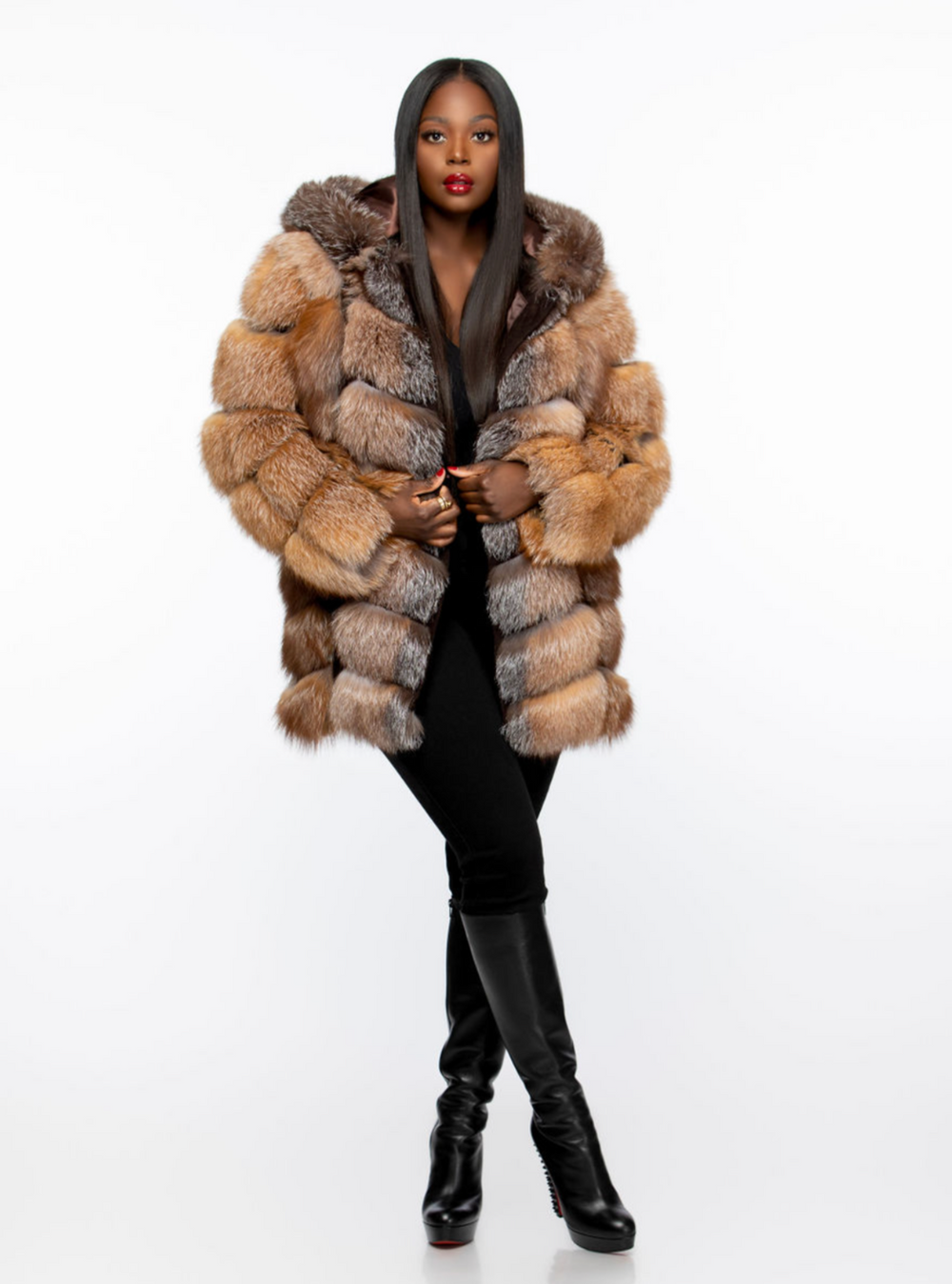 Shirley Coat Detachable Sleeves and Hood Crystal