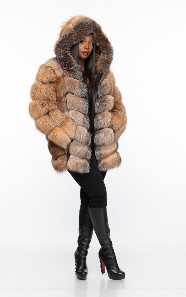 Shirley Coat Detachable Sleeves and Hood Crystal