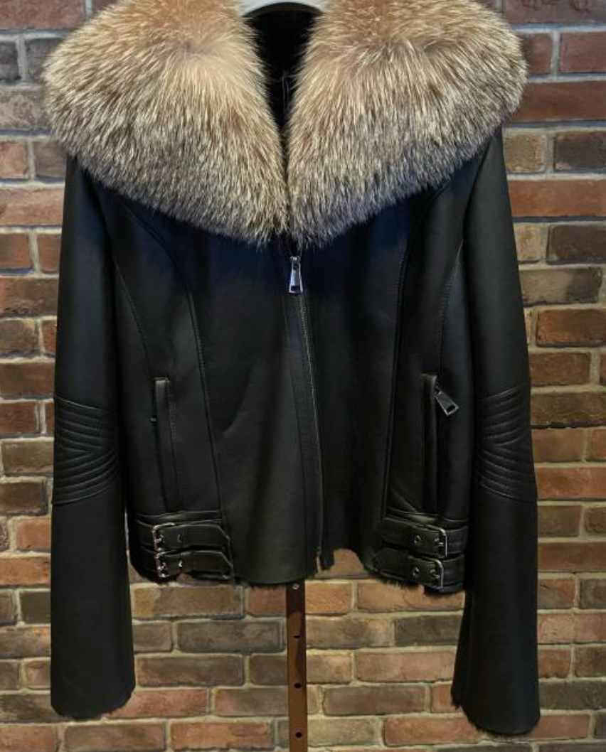 (Multiple Sizes) Shearling Biker w/ Fox Fur Collar
