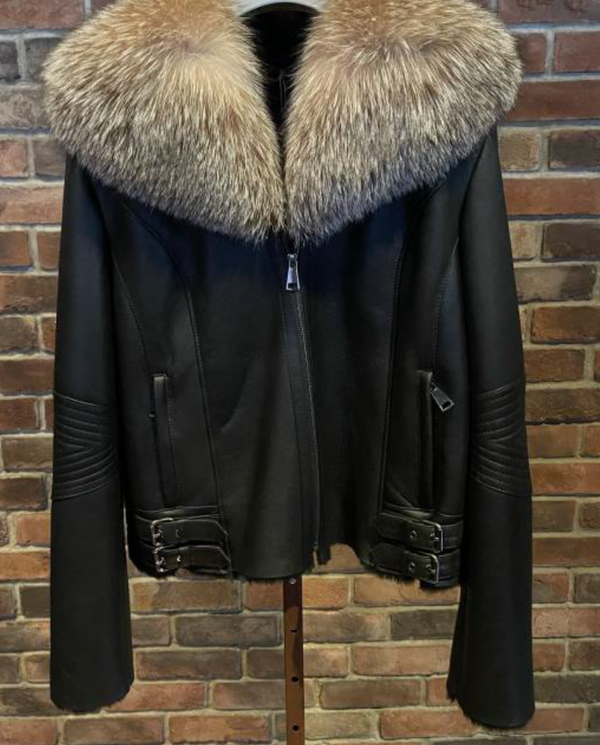 (Multiple Sizes) Shearling Biker w/ Fox Fur Collar