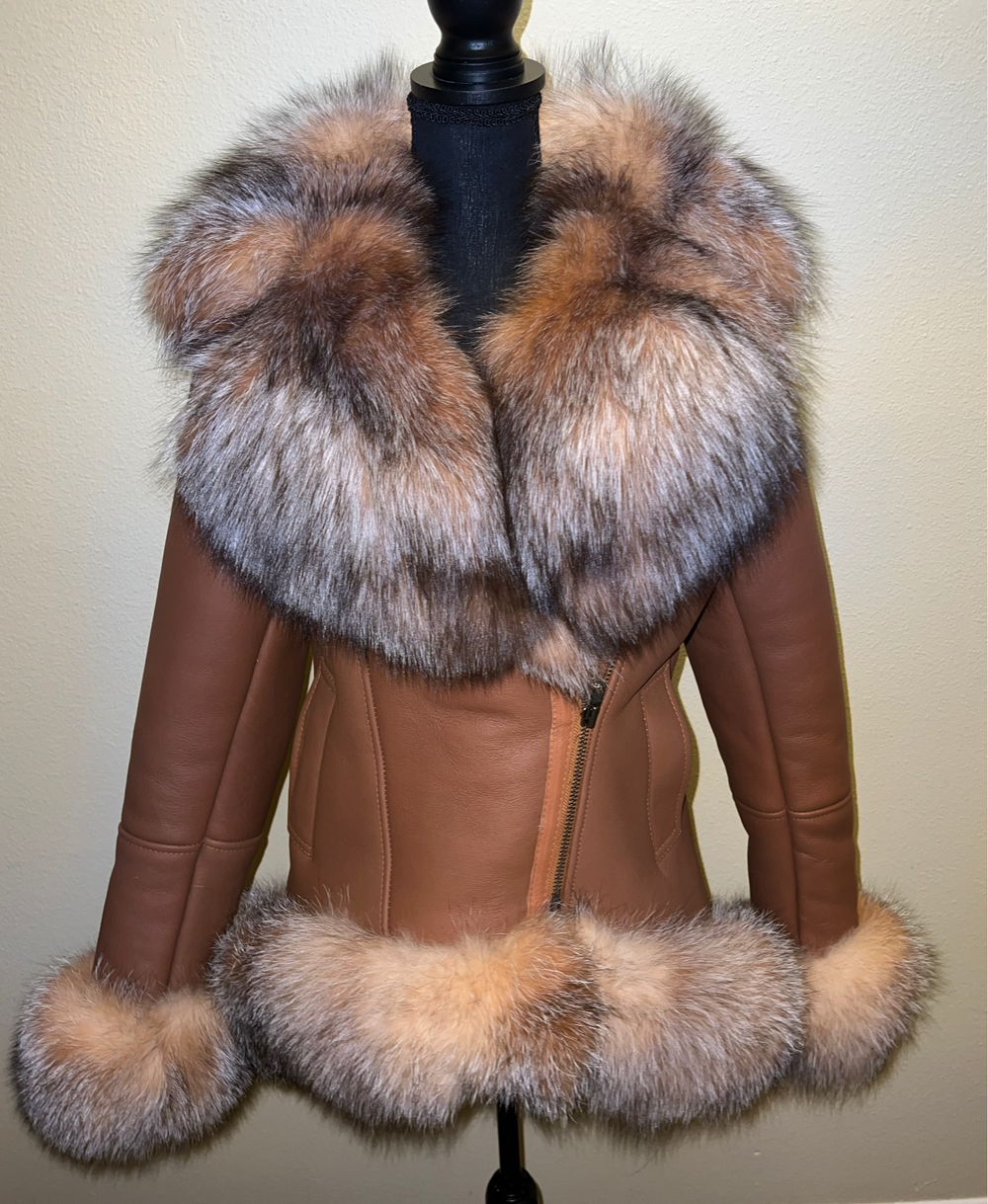 Size M High Low Shearling with Crystal Fox (Cognac)