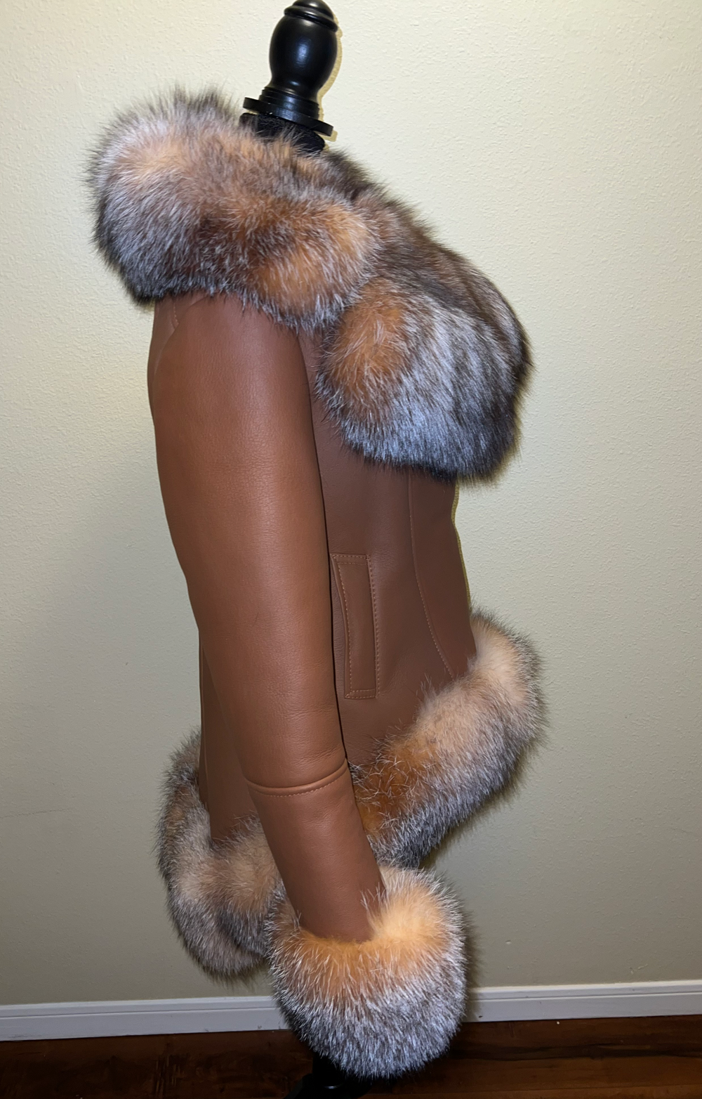 Size M High Low Shearling with Crystal Fox (Cognac)