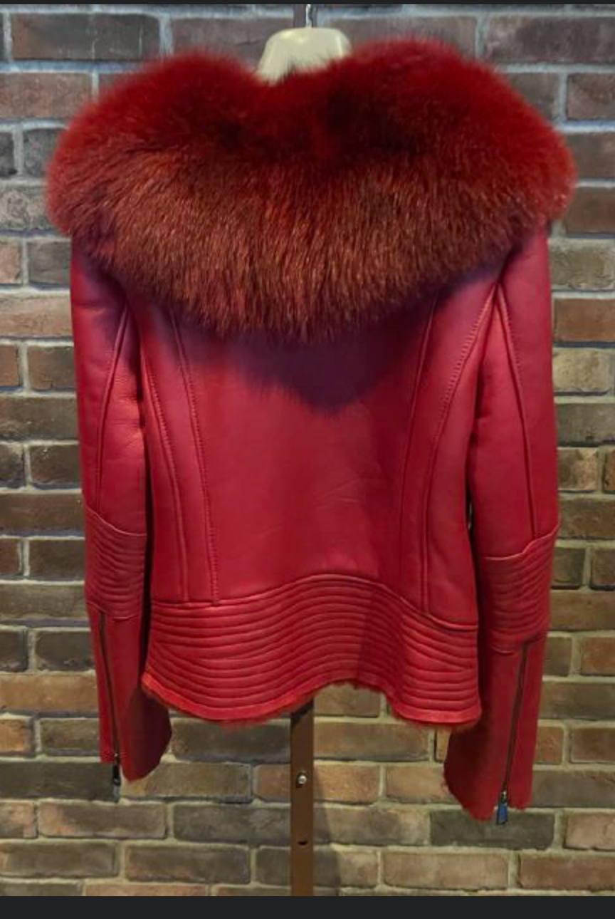 Size XL: Red Shearling w/ Fox fur