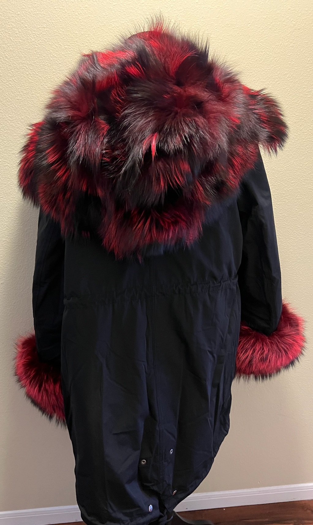 Custom Black parka red silver fox fur