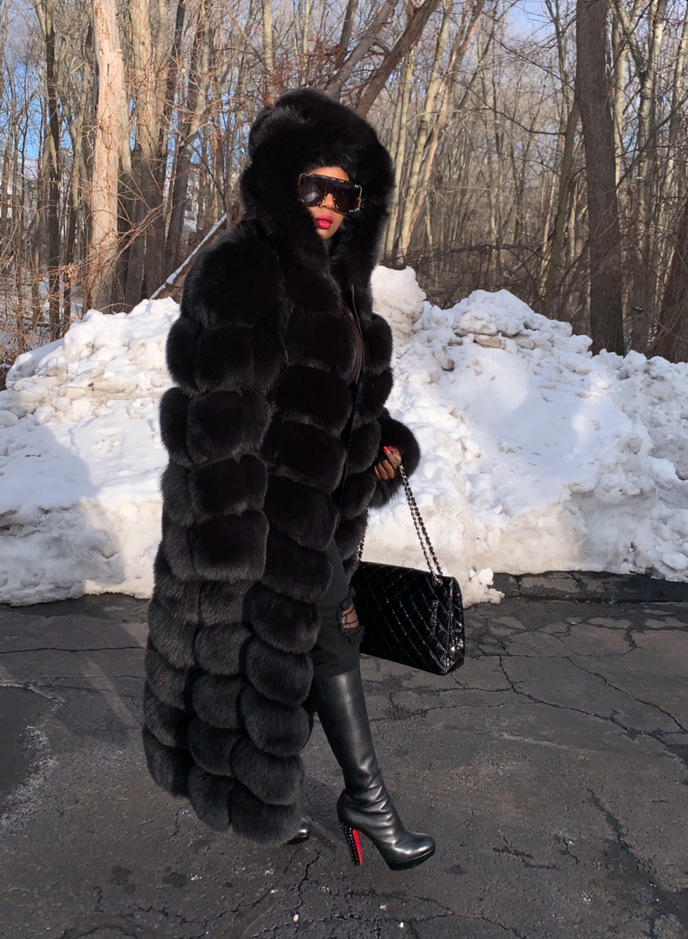 Gina Full length Fox Fur with Detachable Sleeves and Hood