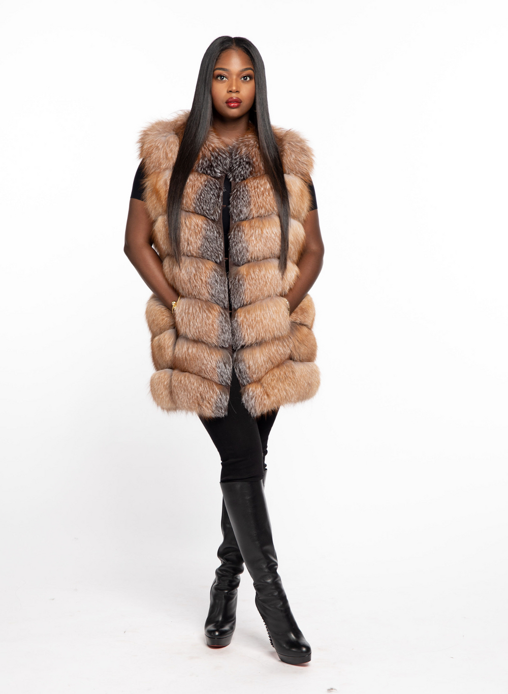 Shirley Fox Fur Vest Crystal