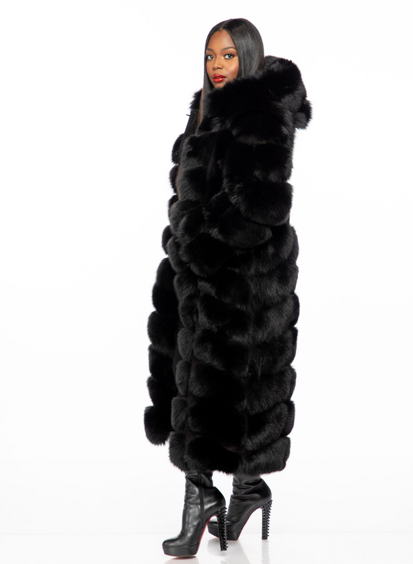 Gina Full length Fox Fur with Detachable Sleeves and Hood