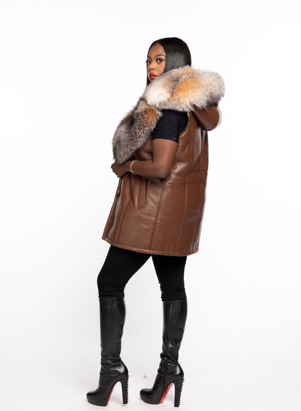 Queen Shearling Vest with Detachable Hood