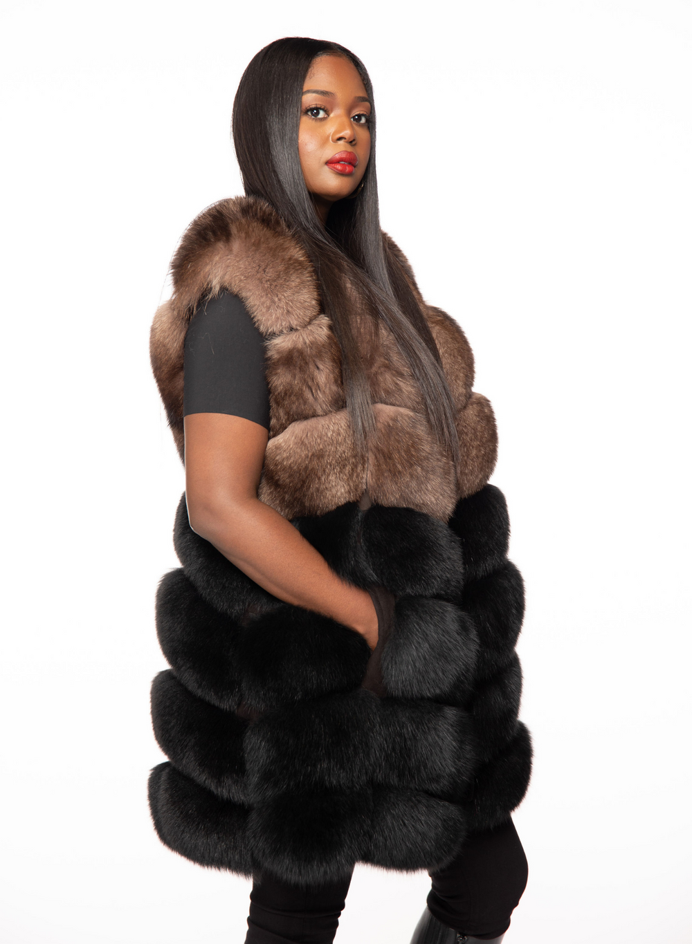 Black fox fur clearance vest