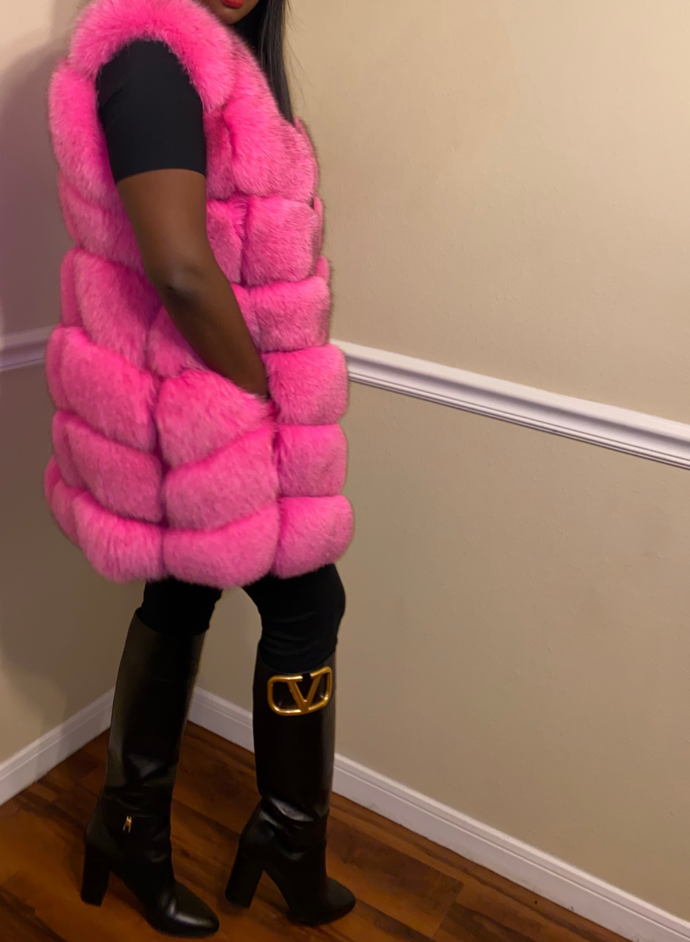 Hot pink fur sales vest
