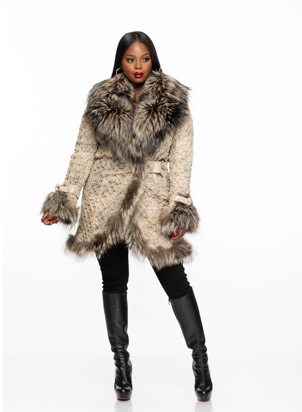 Madison Leather and Silver Fox Coat